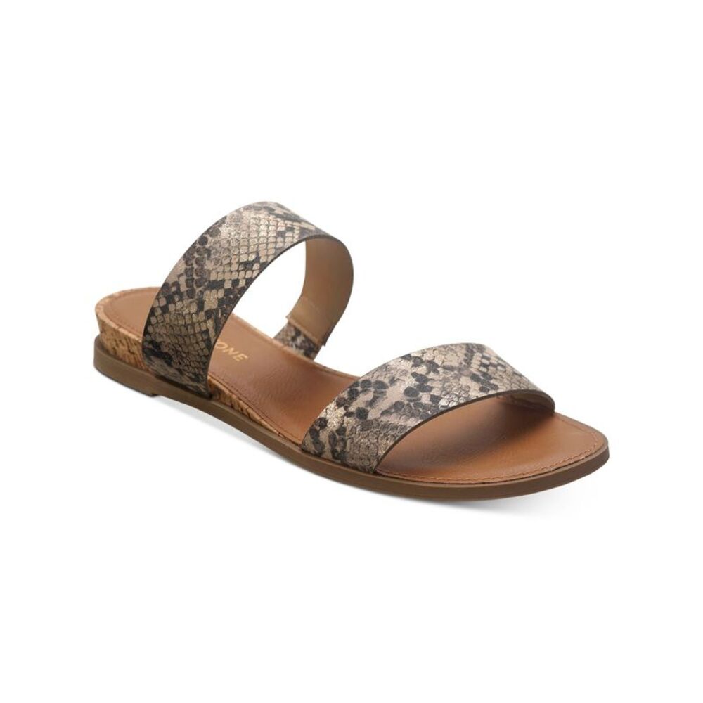SUN STONE Womens Beige Snake Strap Easten Wedge Slip On Slide Sandals Shoes 11 M